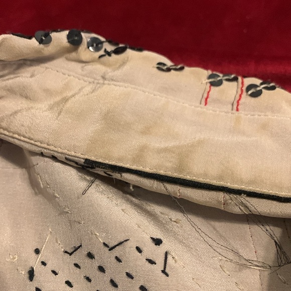 Vintage Cream Button Up Blouse with Red Grid + Black Sequin Pattern Size XL - Picture 8 of 8